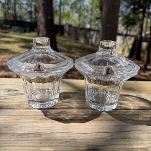 Set of 2 DANSK Crystal Jam Jelly Mustard Honey Pot Condiment Jars with Lids
